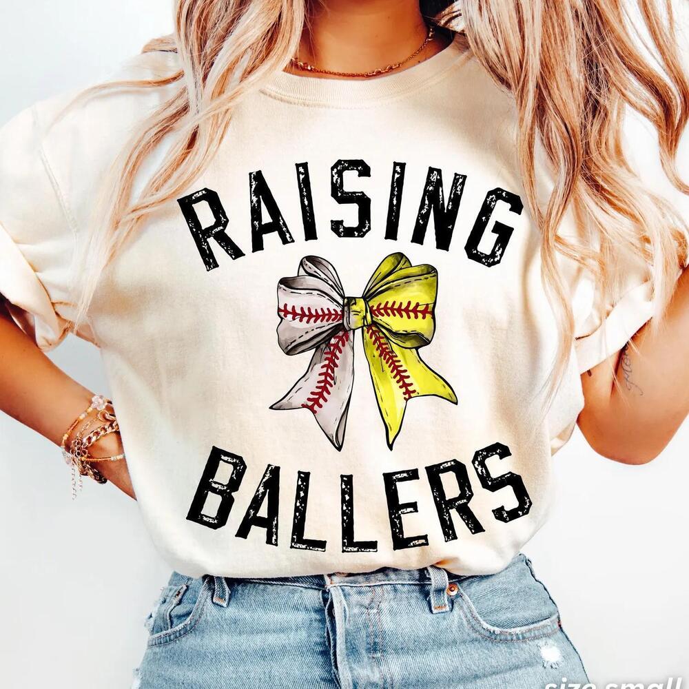 Baseball Softball Mom Raising Ballers Season Game Day Lover Tee